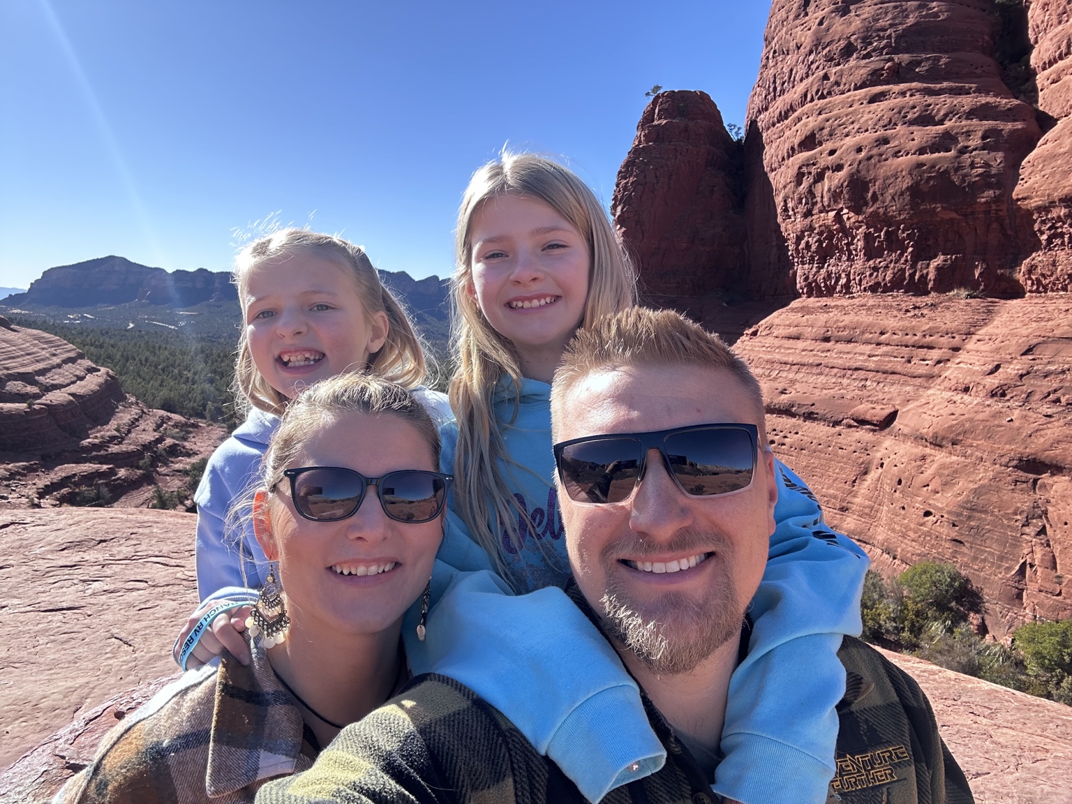 Scott, Ashley, Allison and Hannah together in the red rocks